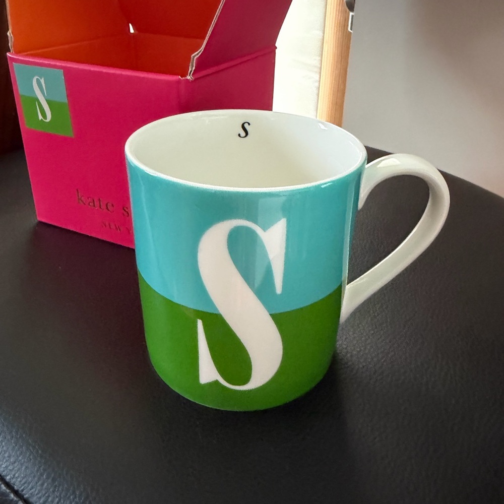 Kate Spade Blue and Green Monogram Wickford ‘S’ Mug